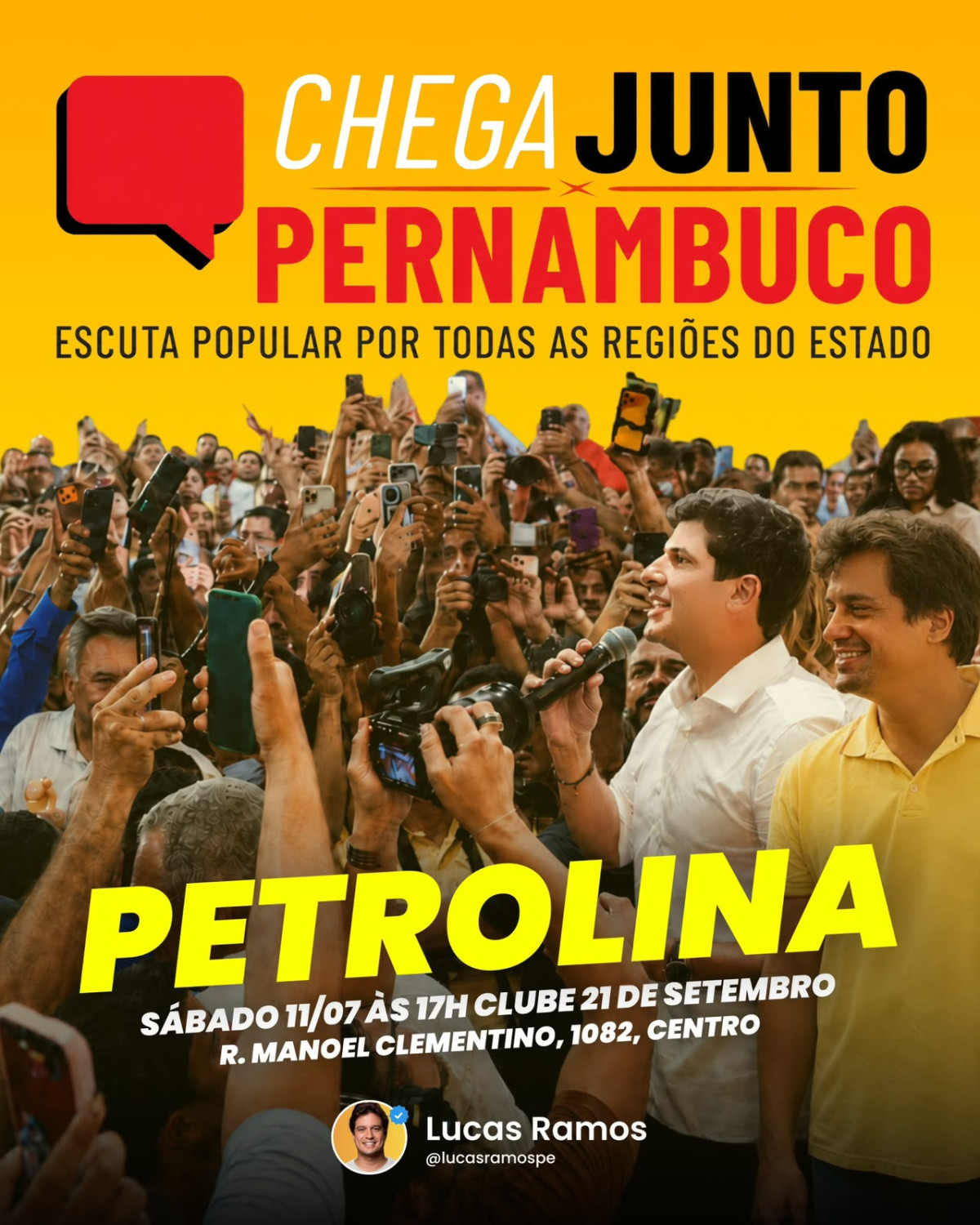 Lucas Ramos recebe João Campos em Petrolina neste sábado (11) para o programa "Chega Junto Pernambuco"