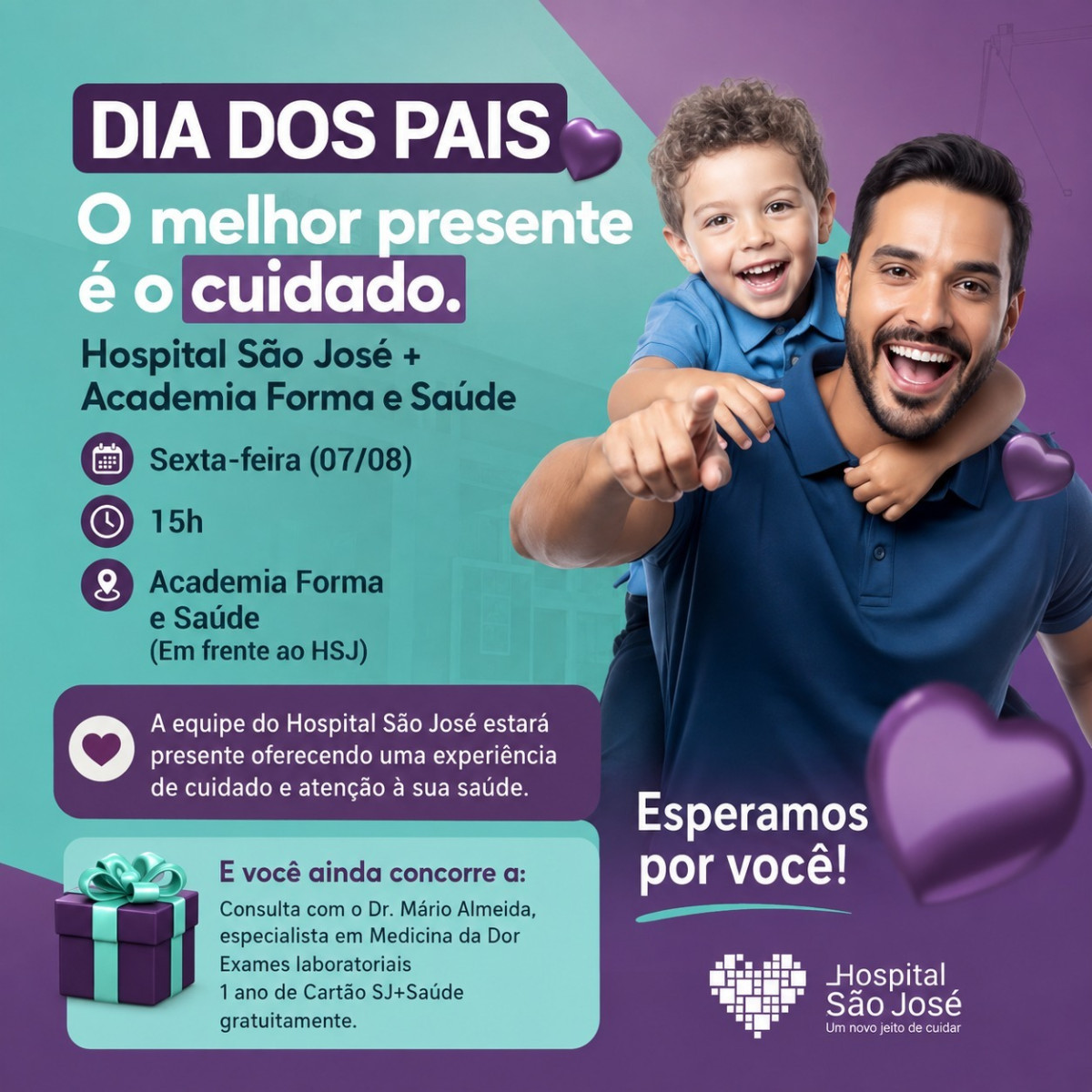 Dia dos Pais com saúde, cuidado e prêmios: Hospital São José promove ação especial em parceria com academia