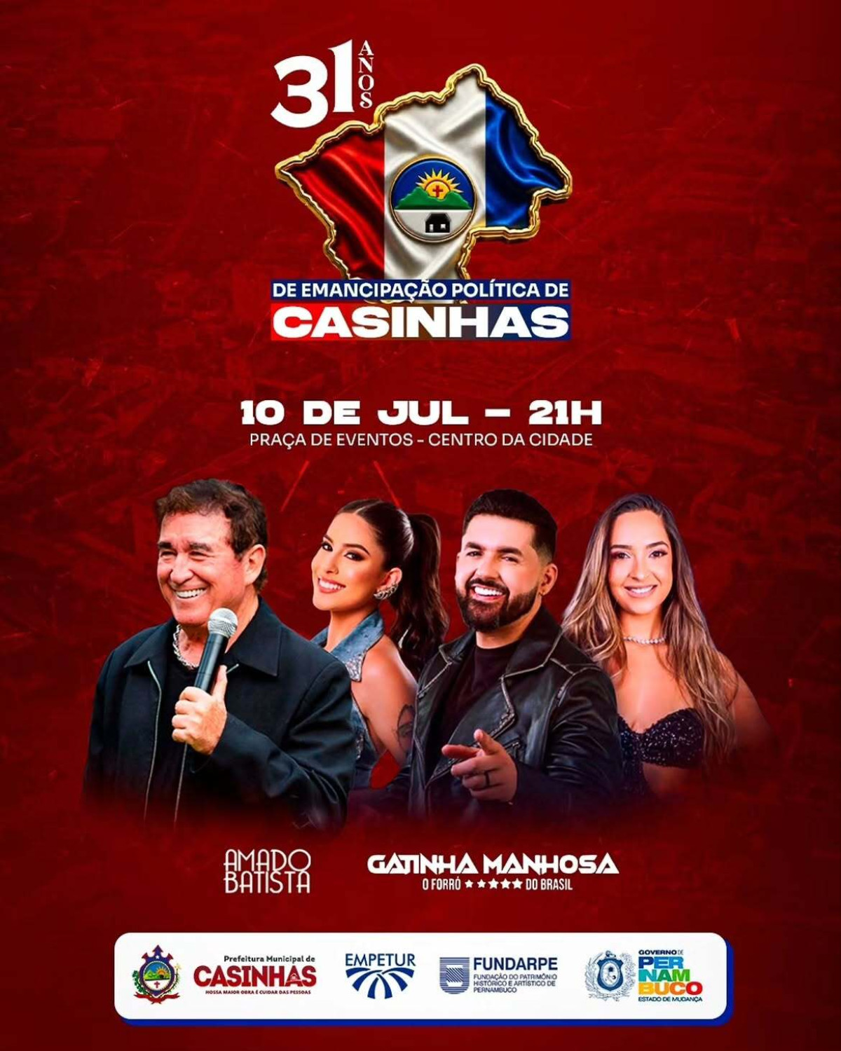 Prefeito Lúcio Silva divulga programação oficial dos 31 anos de Emancipação Política de Casinhas