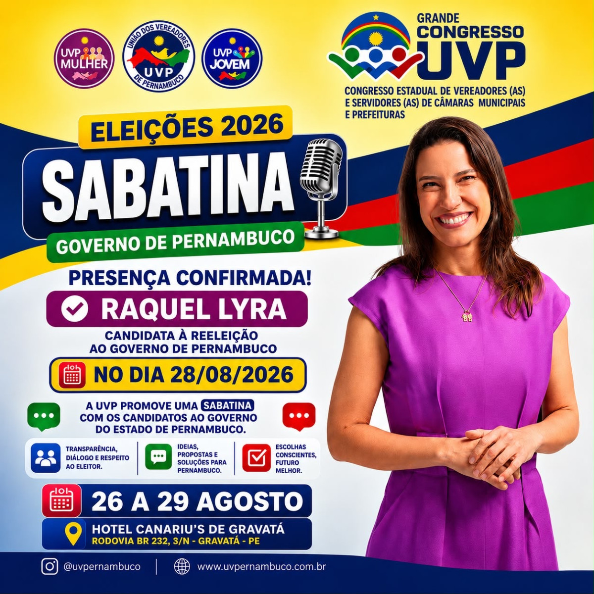 Raquel Lyra confirma presença em sabatina da UVP durante congresso em Gravatá