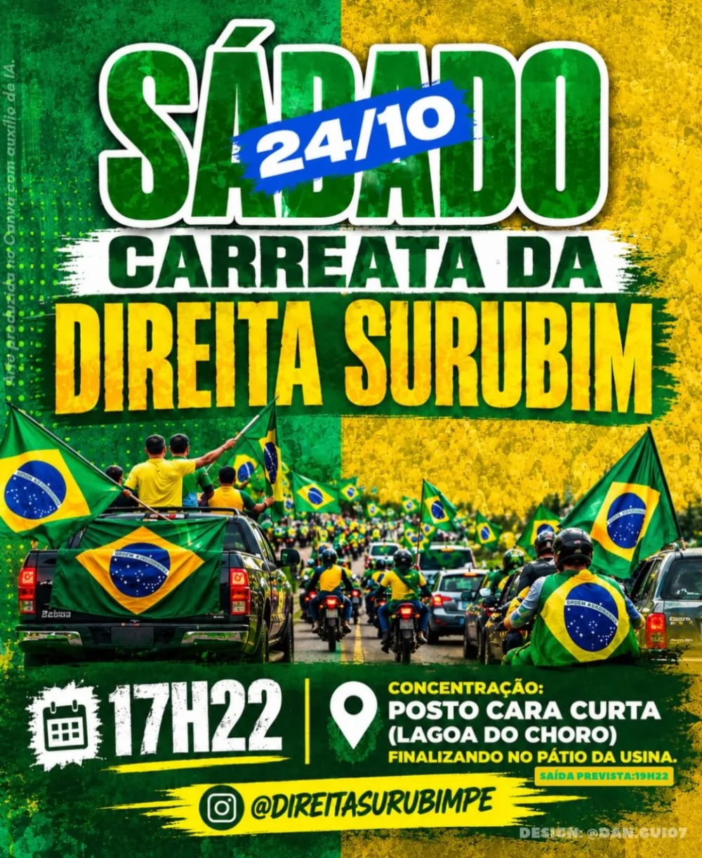 Direita Surubim anuncia nova carreata em apoio a Flávio Bolsonaro na véspera do segundo turno